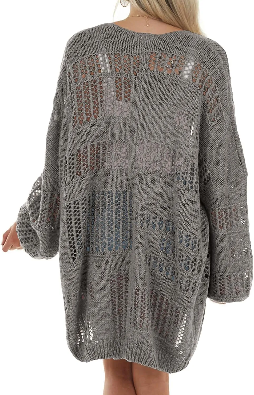 Newffr Womens Lightweight Crochet Oversized Cardigan Sweaters Kimono Boho Long Sleeve Open Front Knitted Cover Ups