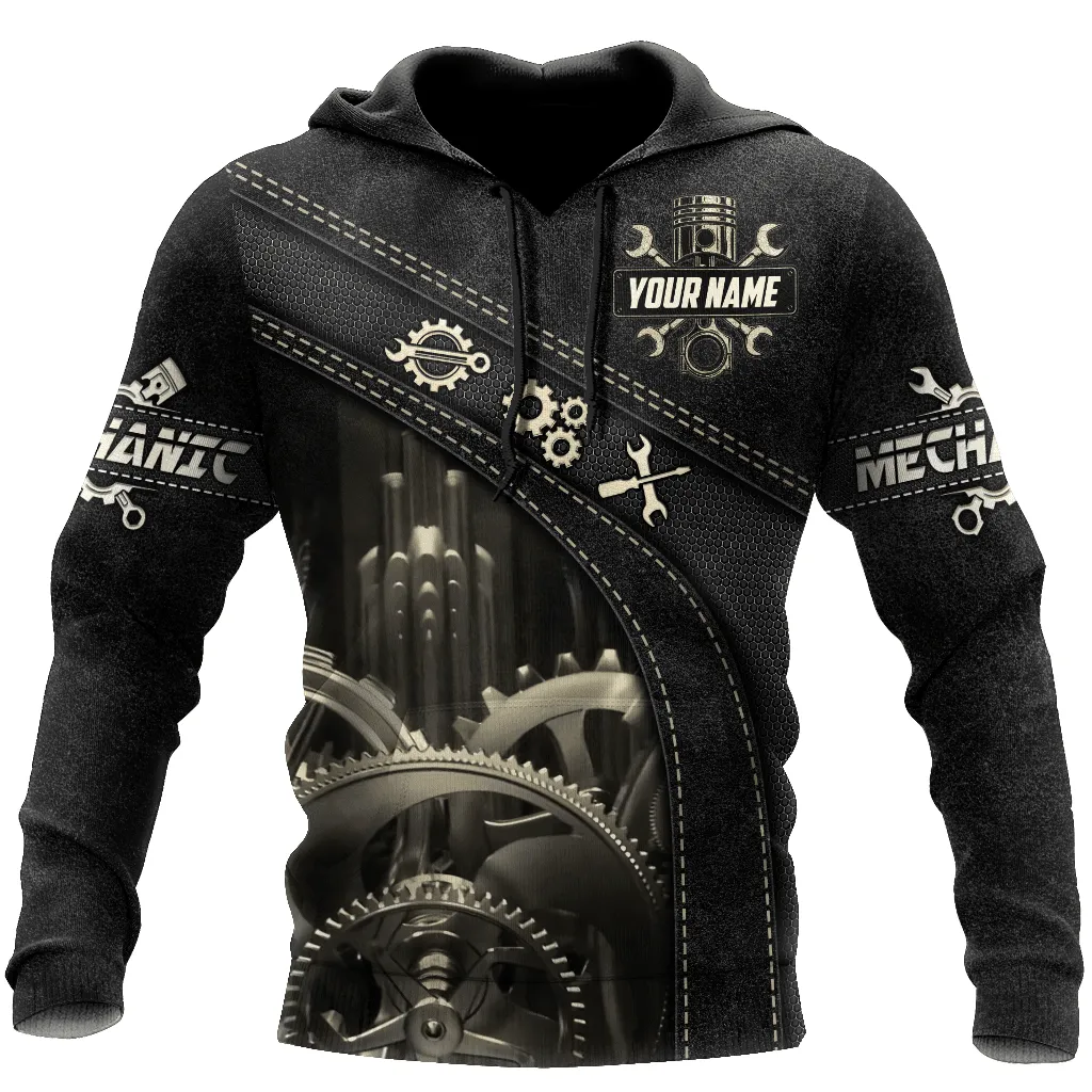 Personalized Name Tool Mechanic Pattern All Over Printed Hoodie Shirt, Perfect Shirt for Mechanical
