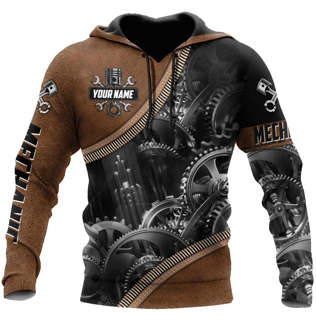 Personalized Name Tool Mechanic Pattern All Over Printed Hoodie Shirt, Perfect Shirt for Mechanical