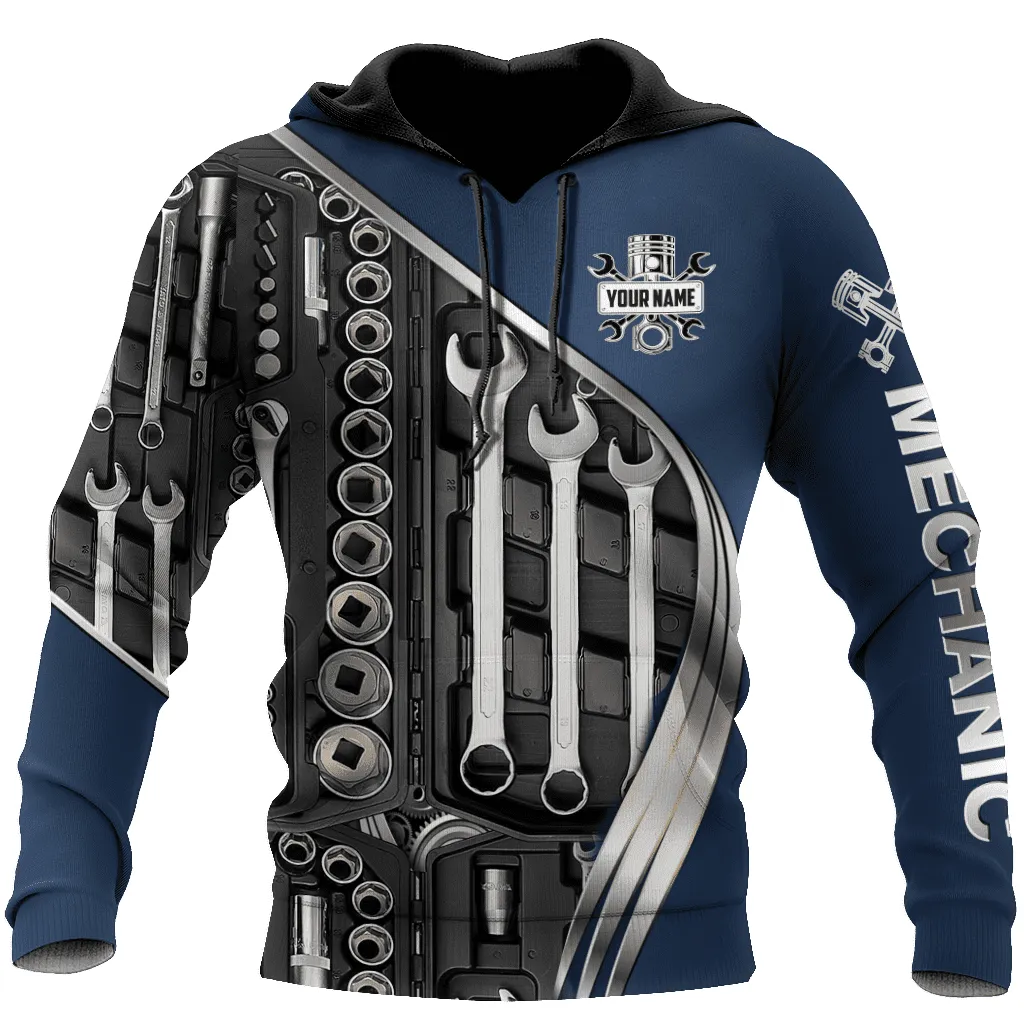 Personalized Name Tool Mechanic Pattern All Over Printed Hoodie Shirt, Perfect Shirt for Mechanical