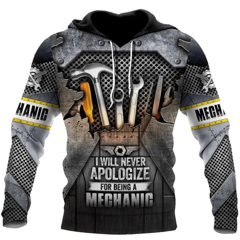 Personalized Name Tool Mechanic Pattern All Over Printed Hoodie Shirt, Perfect Shirt for Mechanical