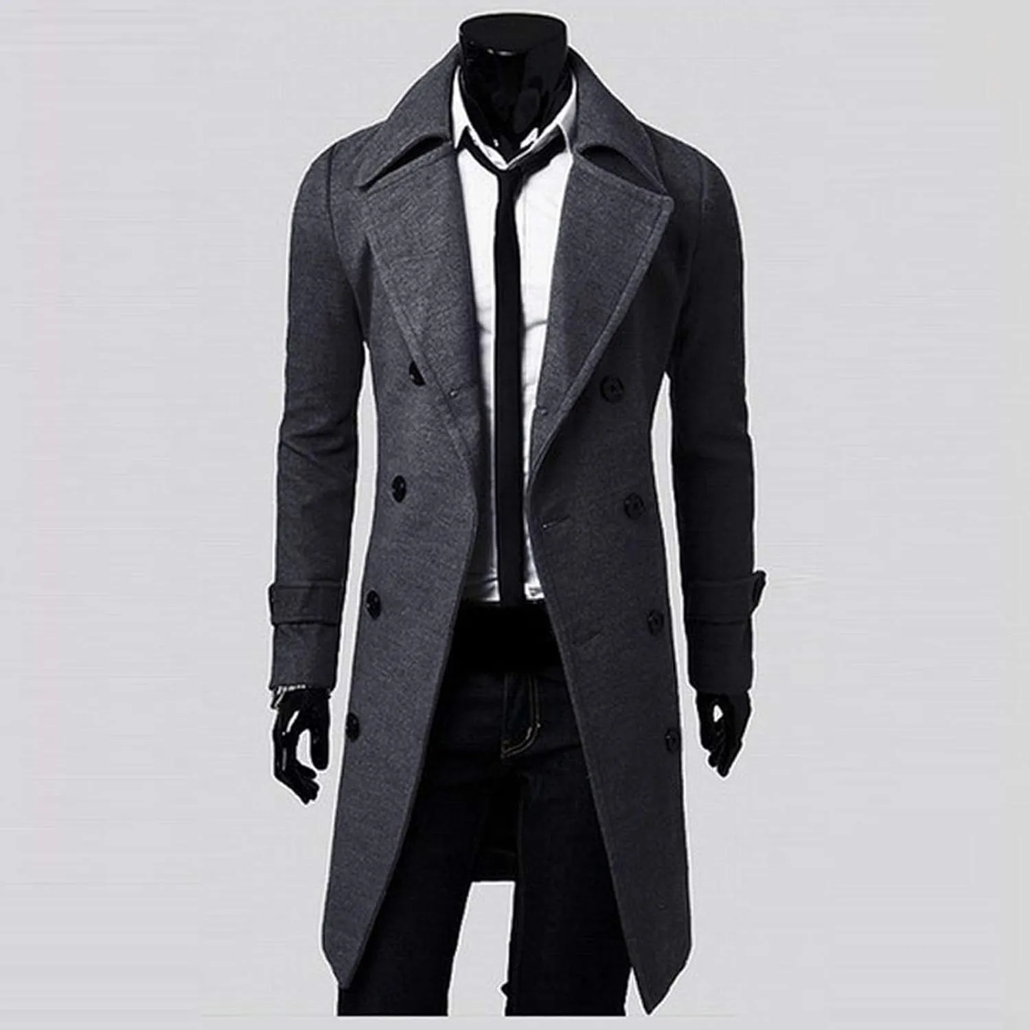 QWENTMTNTY Wool Pea Coats for Men Winter Slim Fit Casual Single Breasted Trench Coat Mid-Length Thermal Business Peacoat