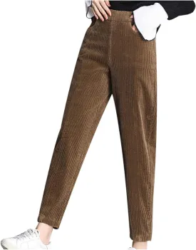 sdbrld Corduroy Pants Women,Womens Corduroy Pants Vintage High Waisted Straight Leg Pants Loose Comfy Trousers with Pockets