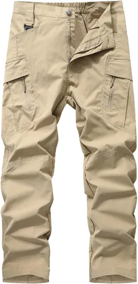 SUWBMHWE Men's Waterproof Hiking Cargo Pants UPF 50  & Bug Resistant Lightweight Ripstop Olive Drab & Taupe