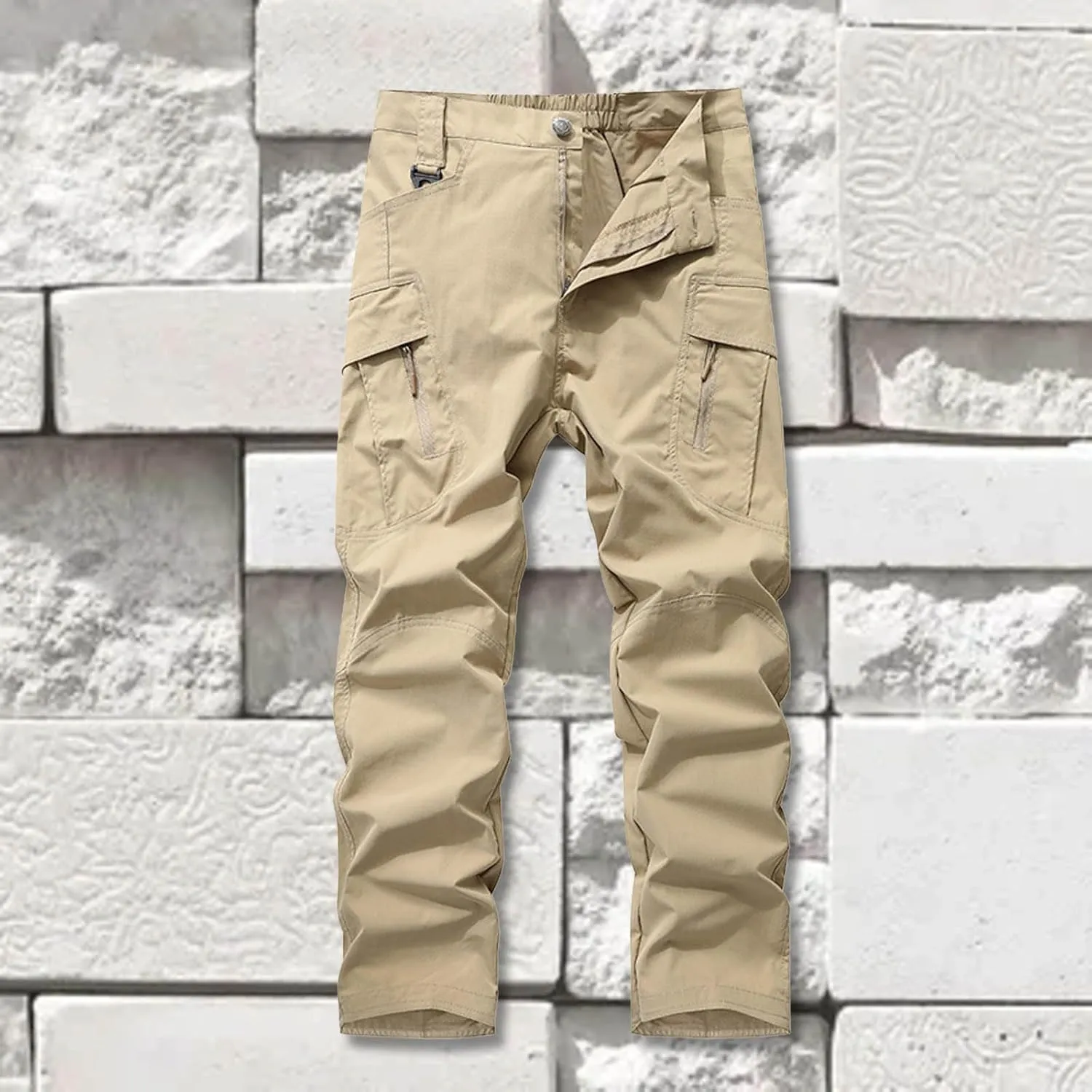 SUWBMHWE Men's Waterproof Hiking Cargo Pants UPF 50  & Bug Resistant Lightweight Ripstop Olive Drab & Taupe