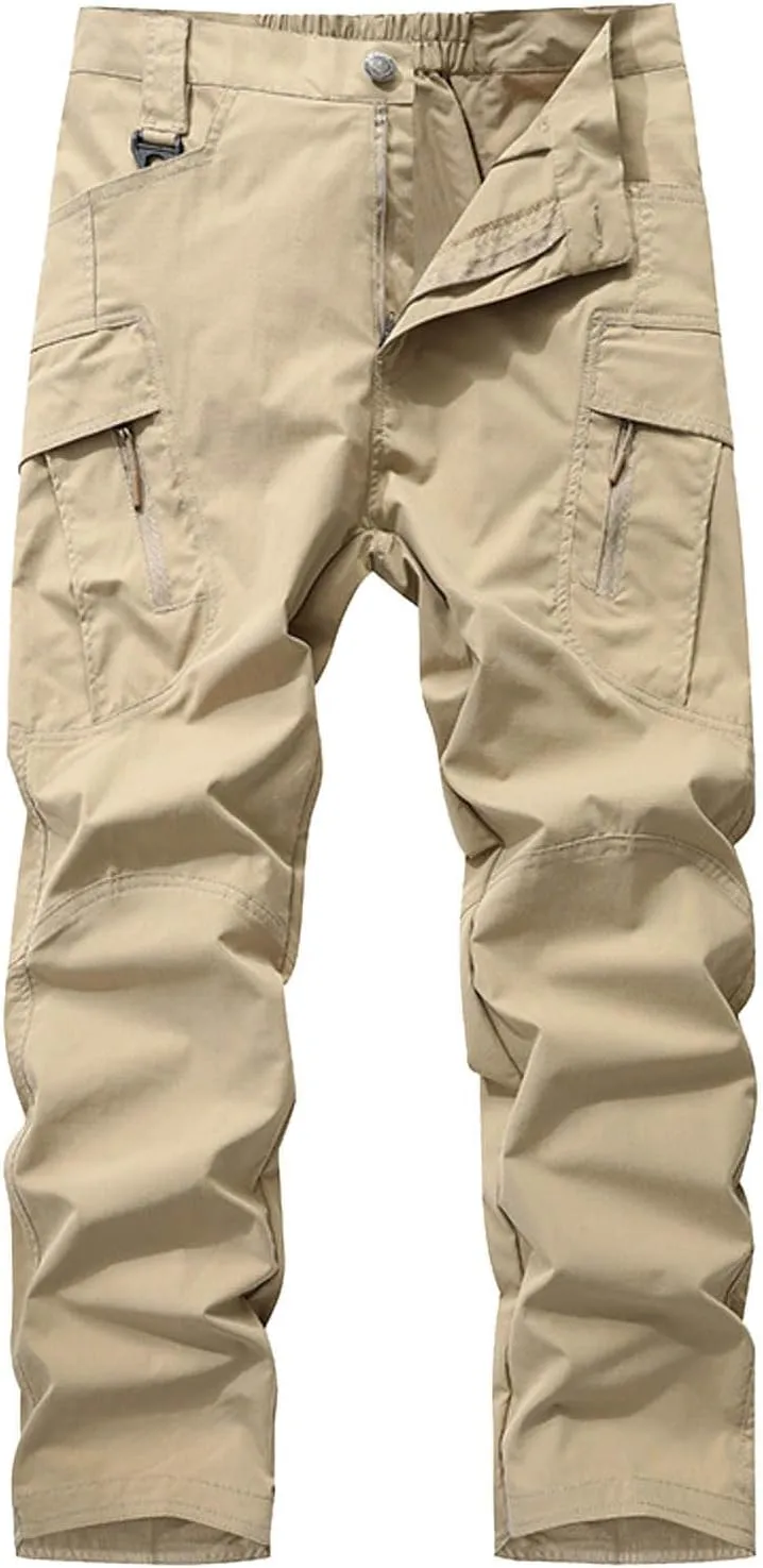 SUWBMHWE Men's Waterproof Hiking Cargo Pants UPF 50  & Bug Resistant Lightweight Ripstop Olive Drab & Taupe