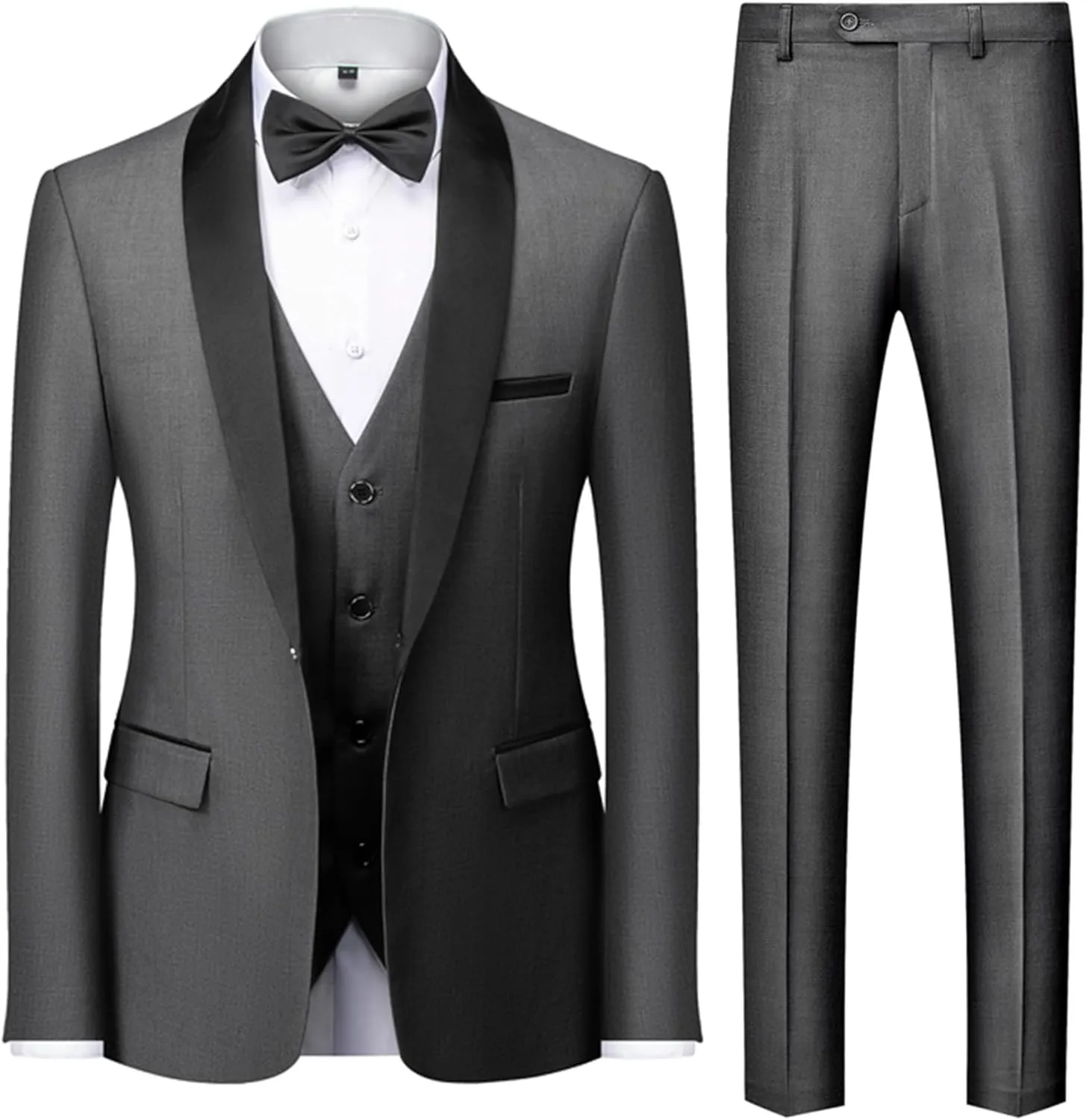 UNINUKOO Mens 3 Piece Suit Slim Fit Dress Tux Suits for Men Solid Color Wedding Classic Tuxedo Set