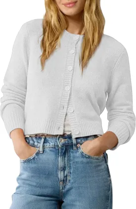 Urban CoCo Women's Crew Neck Cropped Cardigan Sweaters Long Sleeve Open Front Button Down Shrug Sweater Jackets