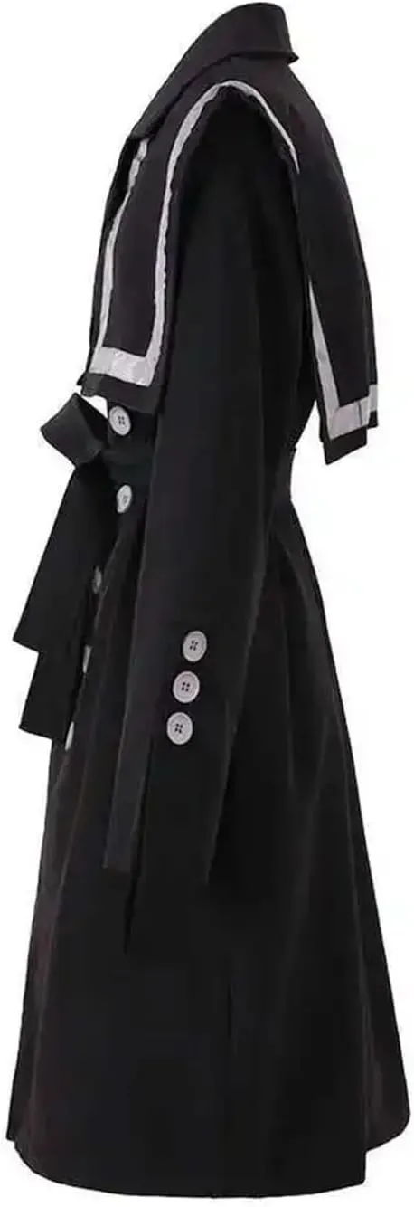 Women's Black Color-Block Trench Coat Button Detail Turn-Down Collar Long Sleeve Loose Fit Windbreaker For Spring Autumn