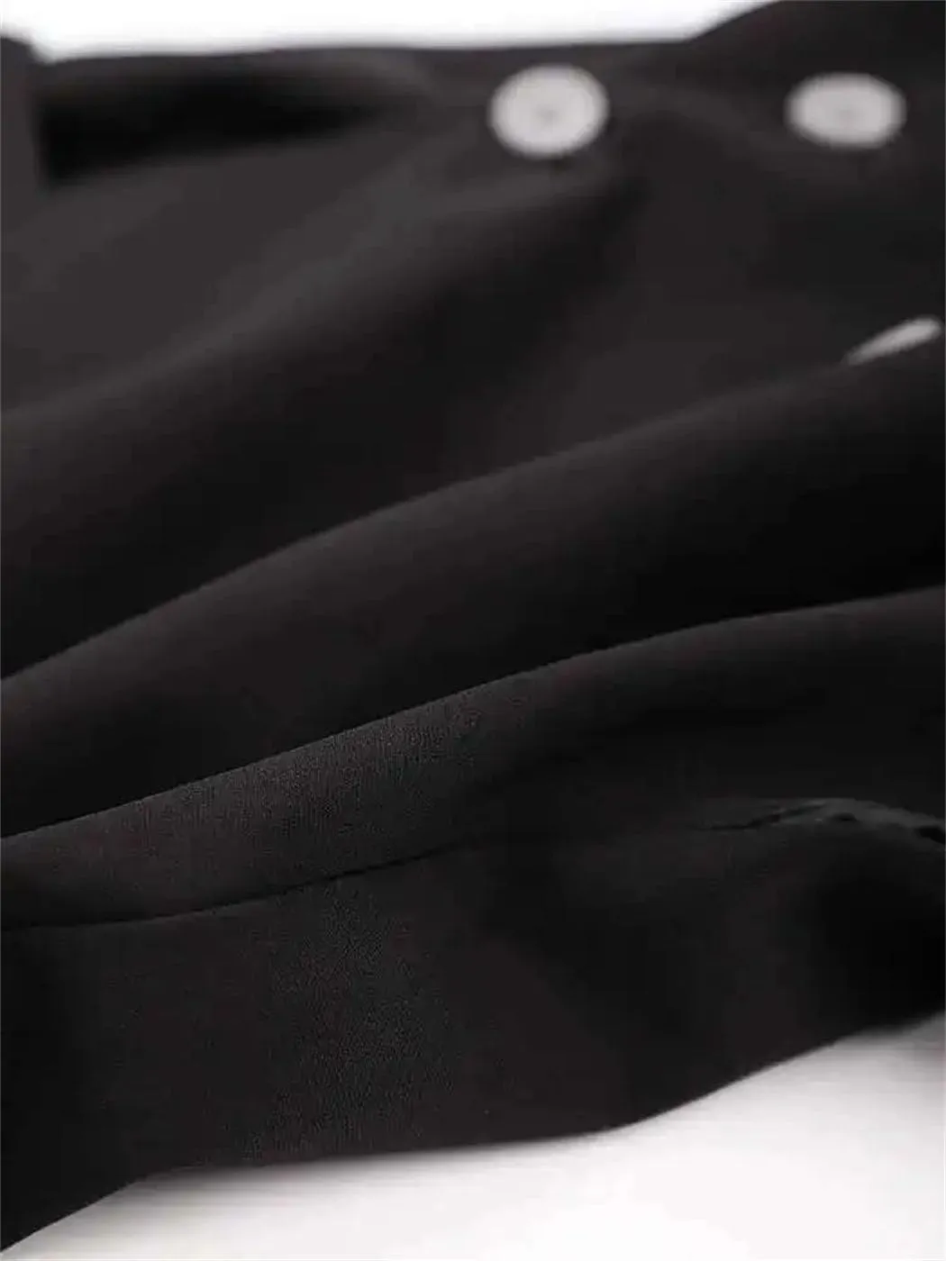 Women's Black Color-Block Trench Coat Button Detail Turn-Down Collar Long Sleeve Loose Fit Windbreaker For Spring Autumn