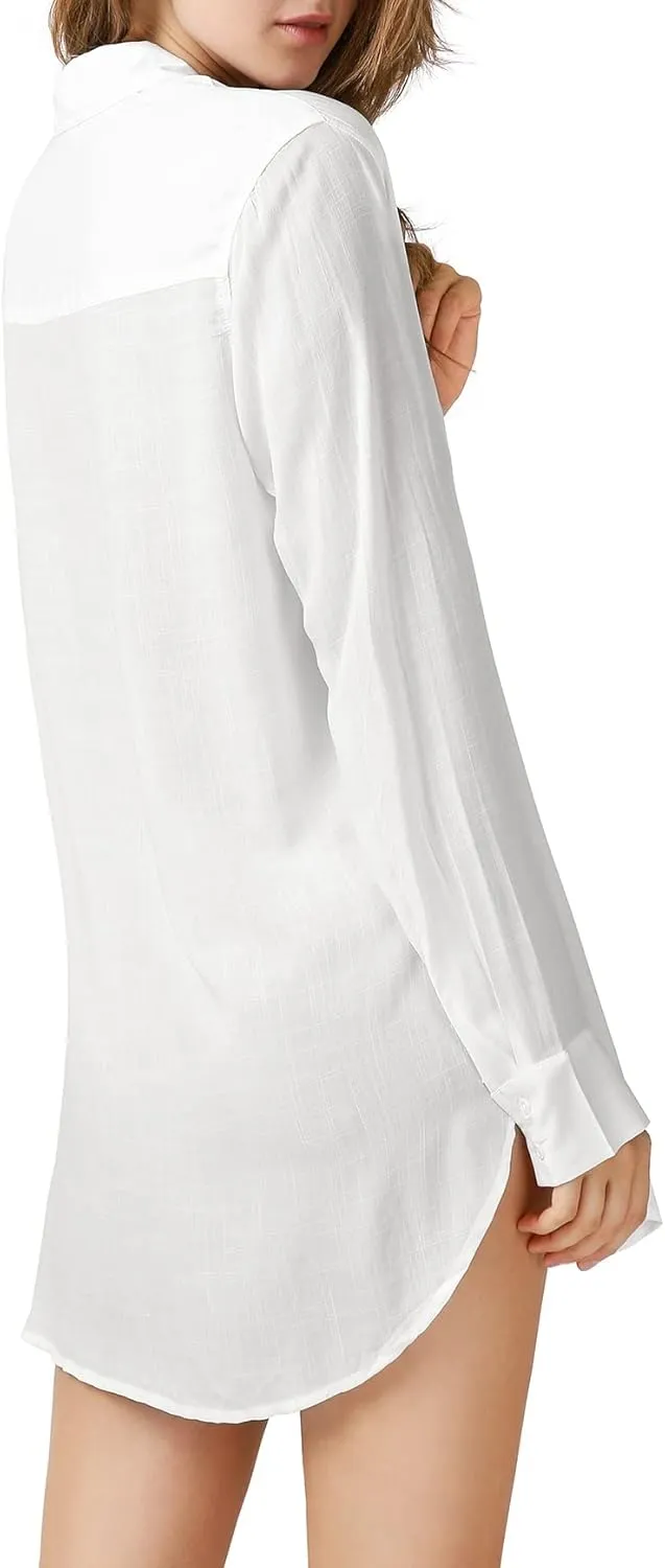 Womens Button Down Shirt Long Sleeve Button Up Shirt Ladies Work Blouses Loose Fit Tops