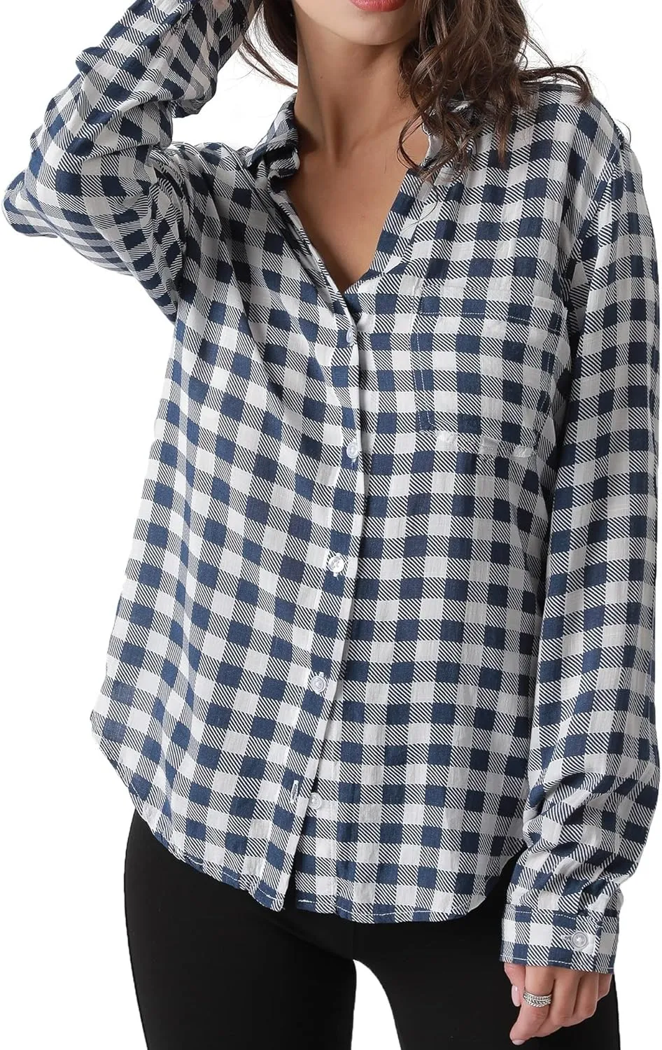 Womens Button Down Shirt Long Sleeve Button Up Shirt Ladies Work Blouses Loose Fit Tops