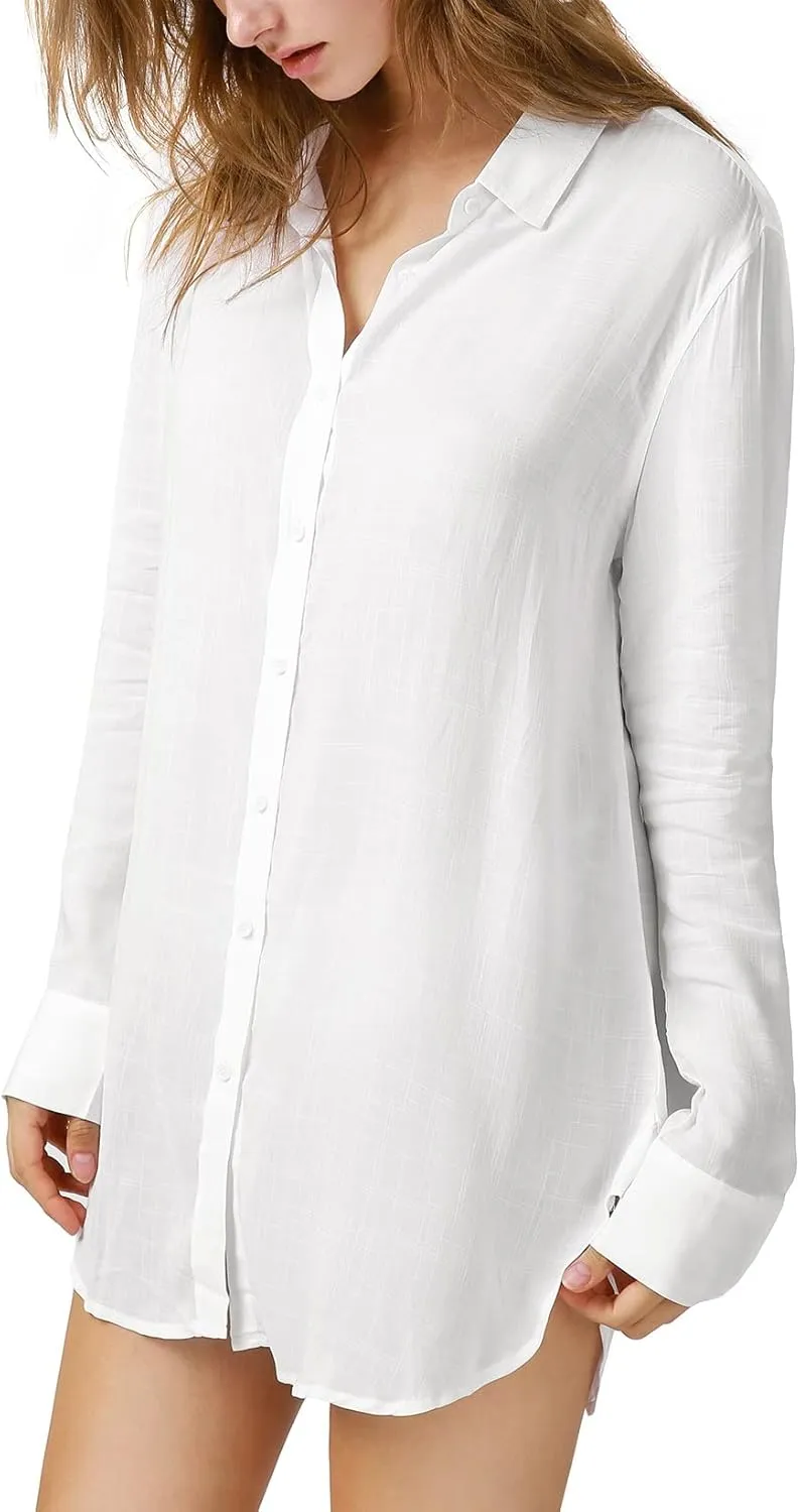 Womens Button Down Shirt Long Sleeve Button Up Shirt Ladies Work Blouses Loose Fit Tops
