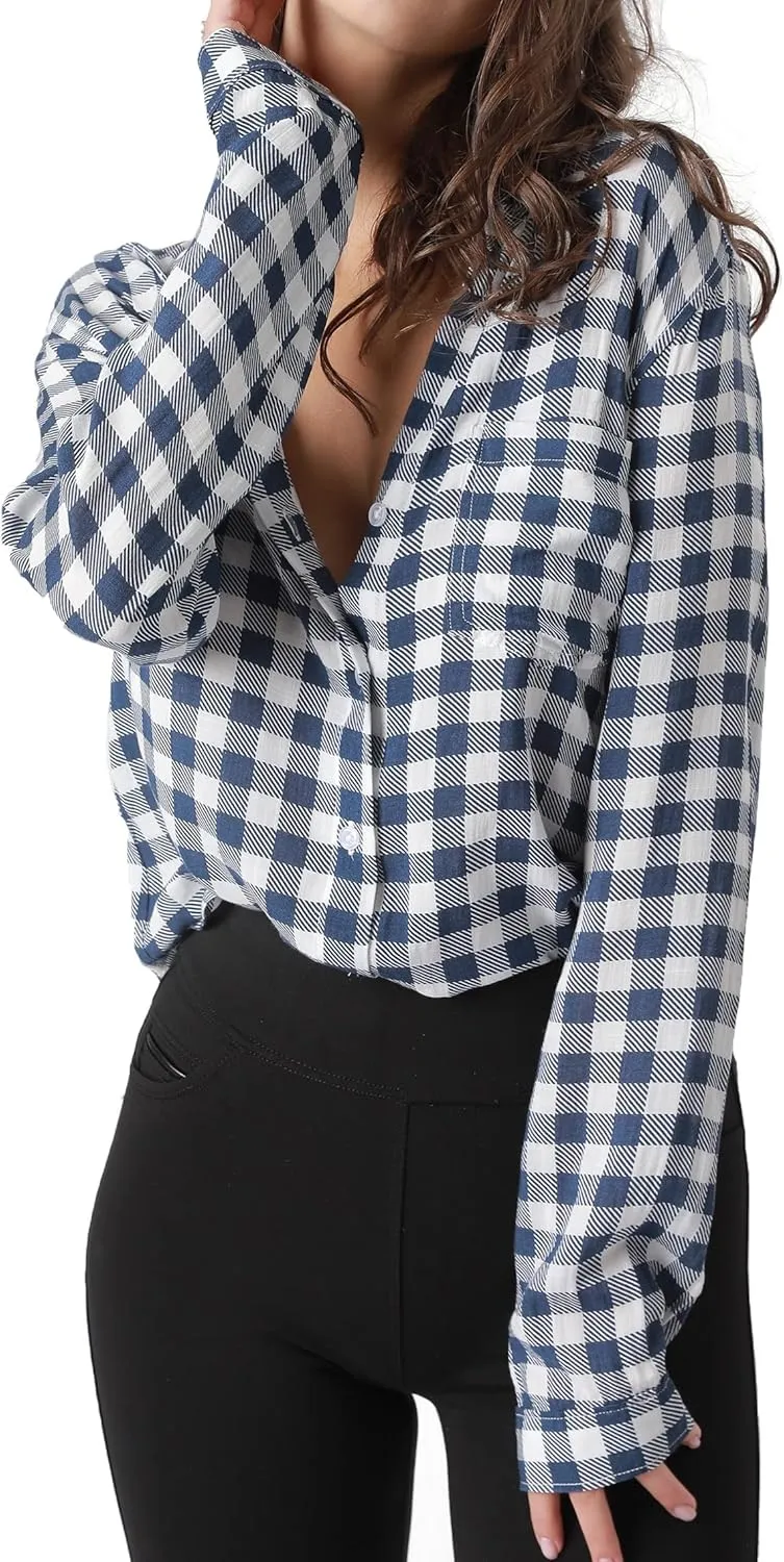 Womens Button Down Shirt Long Sleeve Button Up Shirt Ladies Work Blouses Loose Fit Tops
