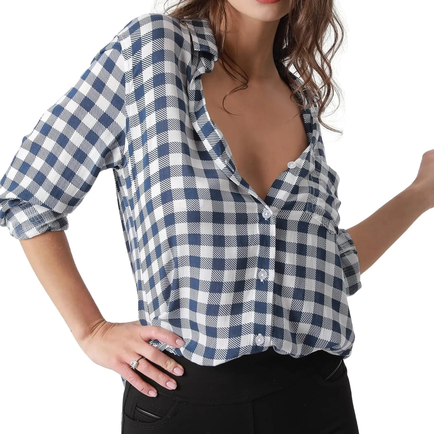 Womens Button Down Shirt Long Sleeve Button Up Shirt Ladies Work Blouses Loose Fit Tops
