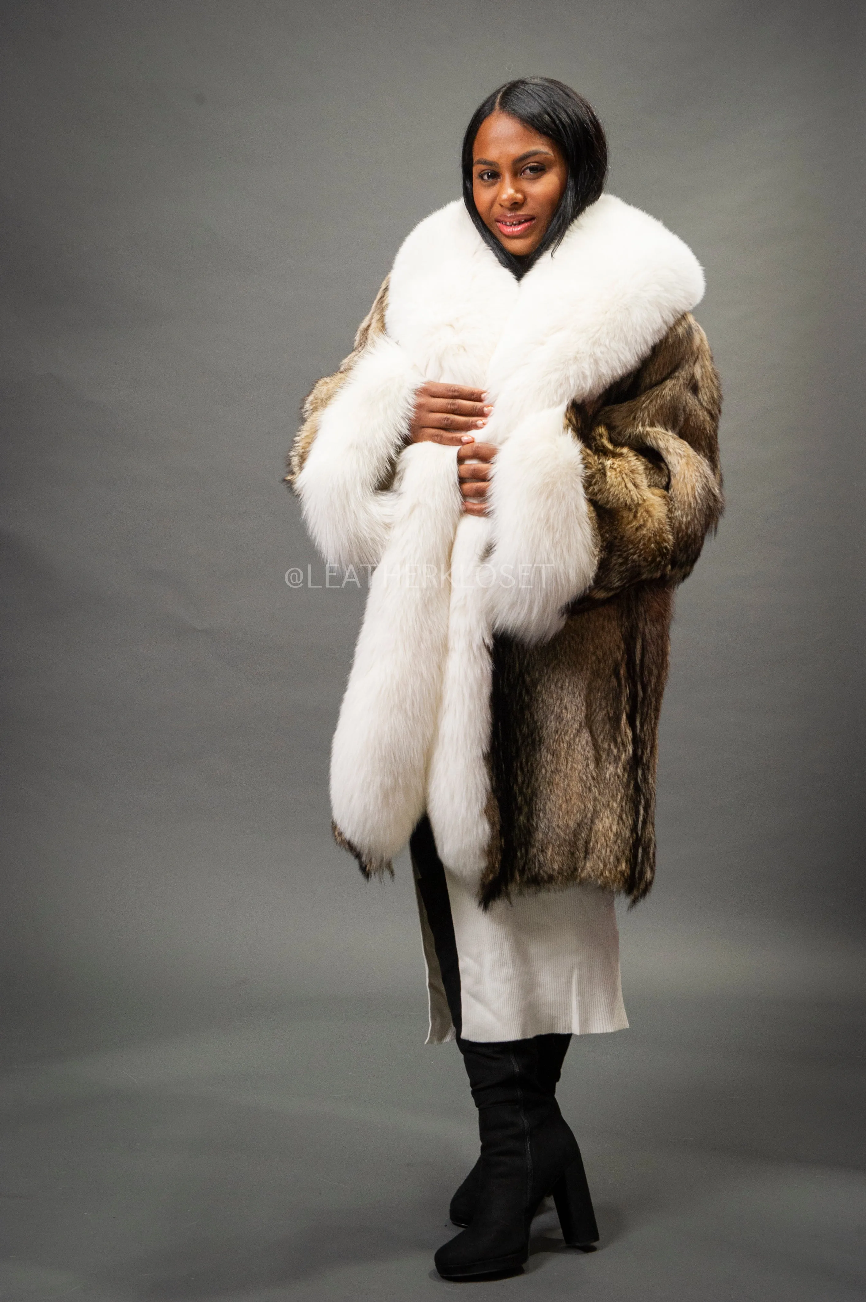 Women's Coyote and Fox 3/4 Coat