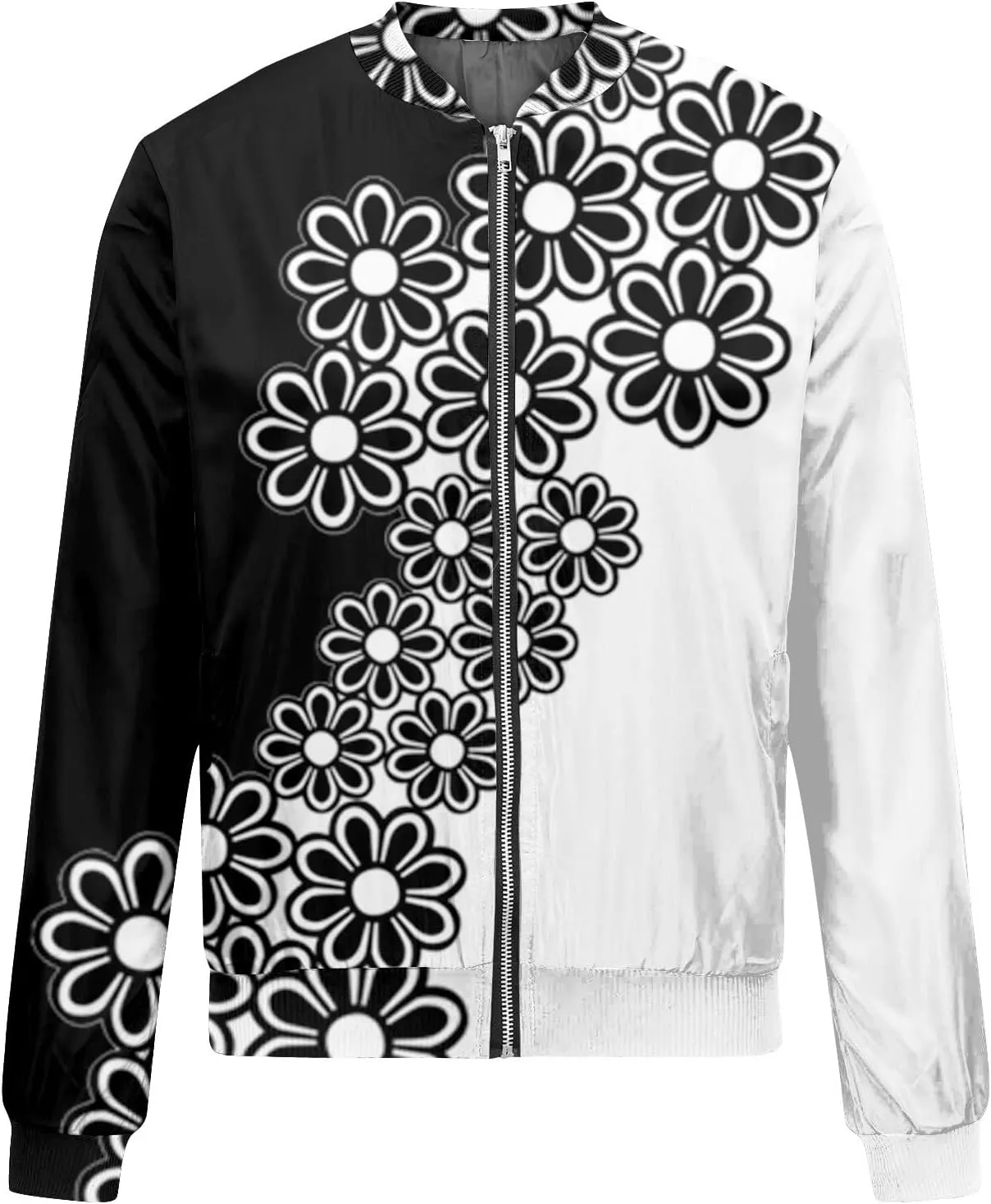 Women's Floral Print Bomber Jacket Cropped Jacket Long Sleeve Zipper Up Party Club Jacket Windbreaker Outerwear