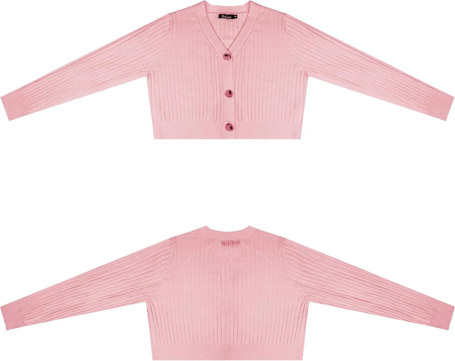 Women's Long Sleeve Cropped Cardigan Sweaters V Neck Solid Button Down Knit Bolero Shrugs