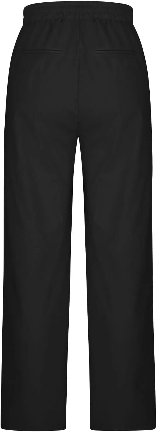 Womens Palazzo Pants Casual Flowy Linen Wide Leg Pants Drawstring Elastic Waisted Summer Beach Trousers with Pockets