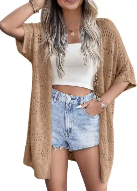 Zeagoo Lightweight Summer Crochet Cardigan for Women Short Sleeve Kimono Boho Oversized Open Front Knitted Cardigan