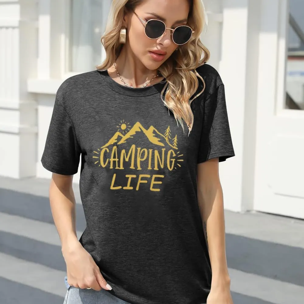 ZXCAHPT Camping Life T Shirt Women Camping Hiking Shirt Mountain Tees for Women Summer Outdoor Graphic Tees Travel Shirt