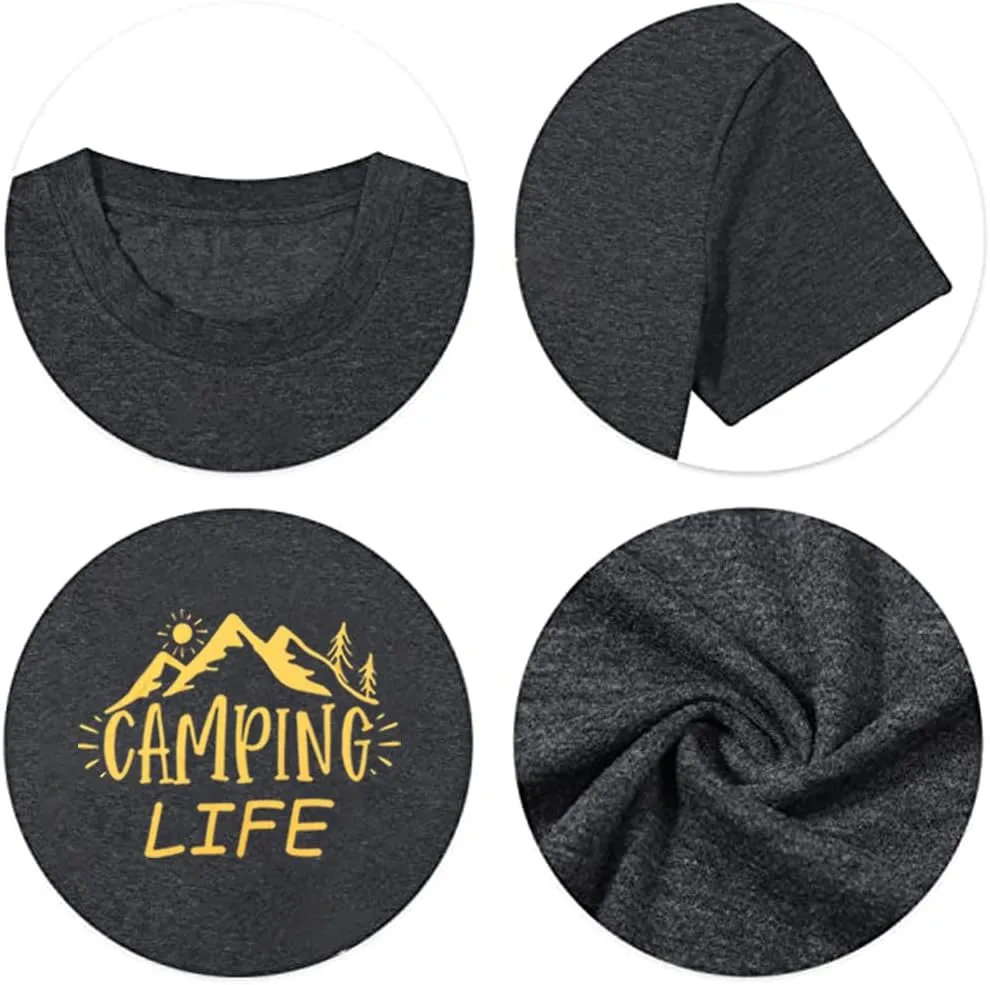 ZXCAHPT Camping Life T Shirt Women Camping Hiking Shirt Mountain Tees for Women Summer Outdoor Graphic Tees Travel Shirt
